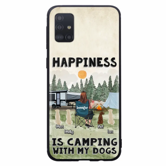 Personalized Camping Phone Case - Gift Idea For Girl & Dogs - Upto 4 Dogs - Happiness Is Camping With My Dogs - Case For iPhone/Samsung