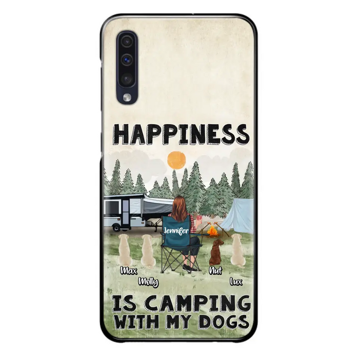 Personalized Camping Phone Case - Gift Idea For Girl & Dogs - Upto 4 Dogs - Happiness Is Camping With My Dogs - Case For iPhone/Samsung