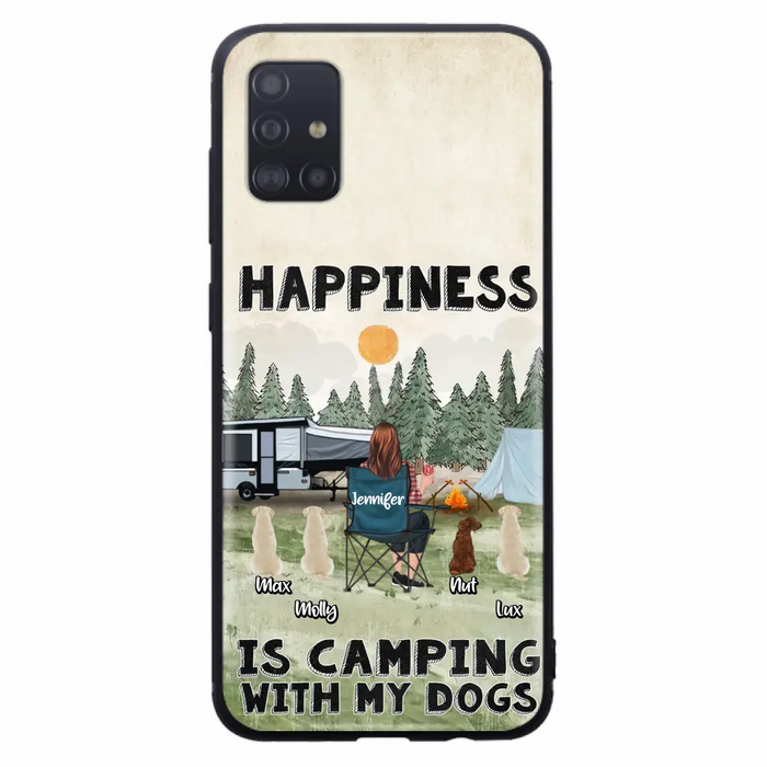 Personalized Camping Phone Case - Gift Idea For Girl & Dogs - Upto 4 Dogs - Happiness Is Camping With My Dogs - Case For iPhone/Samsung