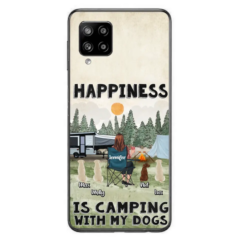 Personalized Camping Phone Case - Gift Idea For Girl & Dogs - Up to 4 Dogs - Happiness Is Camping With My Dogs - Case For iPhone/Samsung