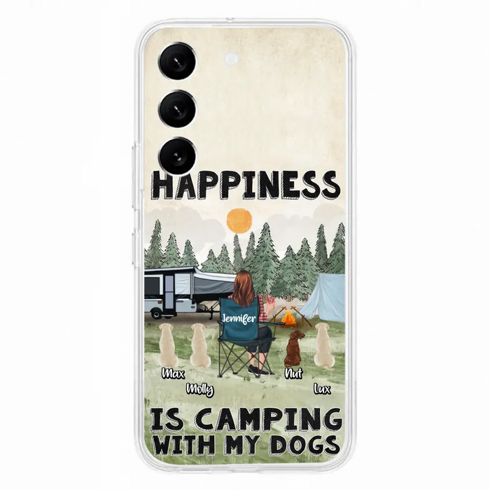 Personalized Camping Phone Case - Gift Idea For Girl & Dogs - Upto 4 Dogs - Happiness Is Camping With My Dogs - Case For iPhone/Samsung