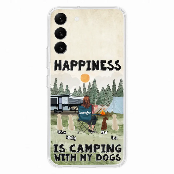 Personalized Camping Phone Case - Gift Idea For Girl & Dogs - Upto 4 Dogs - Happiness Is Camping With My Dogs - Case For iPhone/Samsung