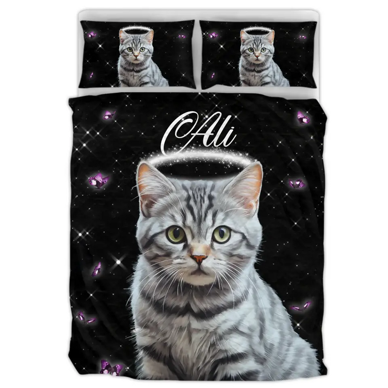Personalized Memorial Pet Quilt Bed Set - Custom Pet Portrait - Memorial Gift Idea For Dog/Cat Lover