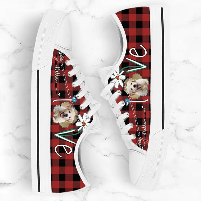 Custom Personalized Dog Photo Caro Pattern Sneakers - Gift Idea For Dog Lovers - Birthday/ Christmas Day Gift