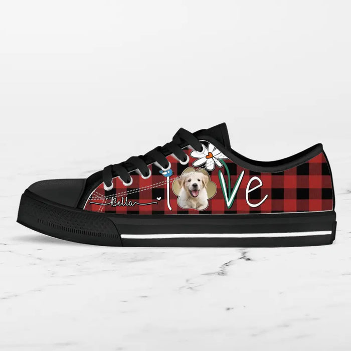 Custom Personalized Dog Photo Caro Pattern Sneakers - Gift Idea For Dog Lovers - Birthday/ Christmas Day Gift