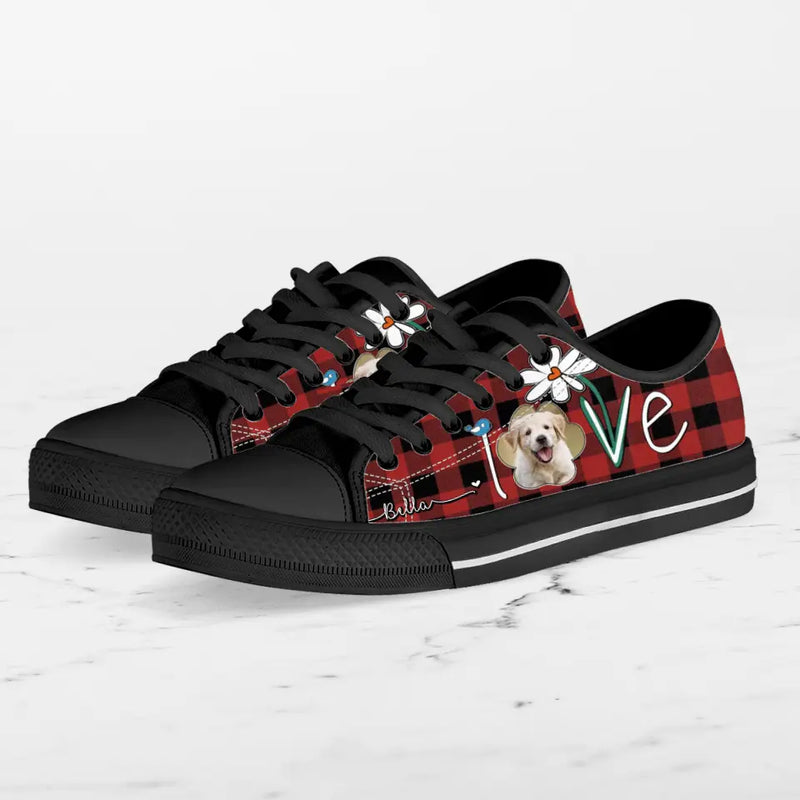 Personalized Dog Photo Caro Pattern Sneakers - Gift Idea For Dog Lovers - Birthday/Christmas Day Gift