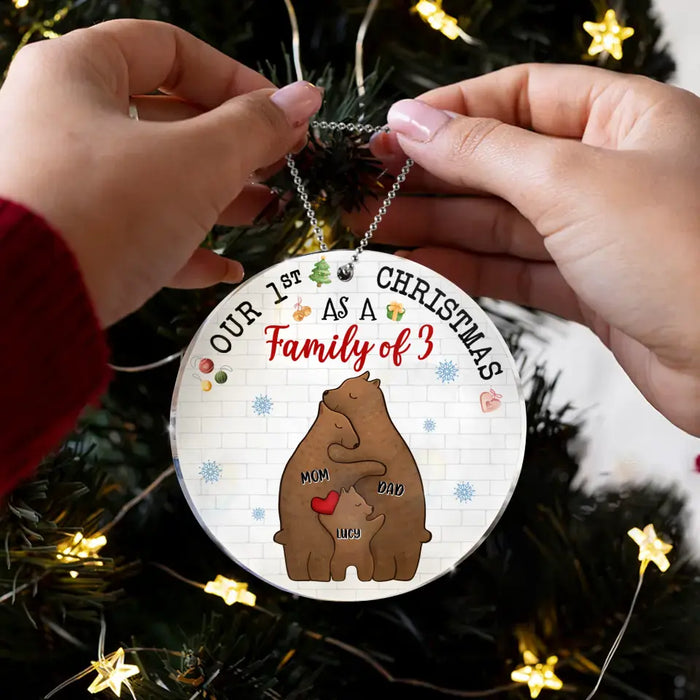 Custom Personalized Bear Family Acrylic/ Wooden Ornament - Couple/Parents With Up to 4 Kids - Christmas Gift Idea For Family - Our 1st Christmas As A Family Of 3