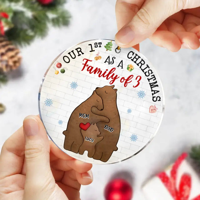 Custom Personalized Bear Family Acrylic/ Wooden Ornament - Couple/Parents With Up to 4 Kids - Christmas Gift Idea For Family - Our 1st Christmas As A Family Of 3