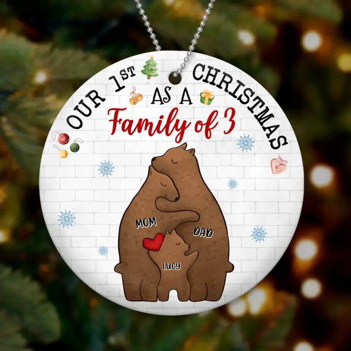 Custom Personalized Bear Family Acrylic/ Wooden Ornament - Couple/Parents With Up to 4 Kids - Christmas Gift Idea For Family - Our 1st Christmas As A Family Of 3