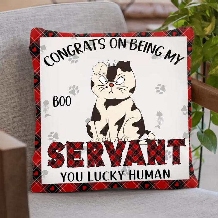 Custom Personalized Cat Pillow Cover - Upto 6 Cats - Christmas Gift Idea for Cat Lovers - Congrats On Being My Servant