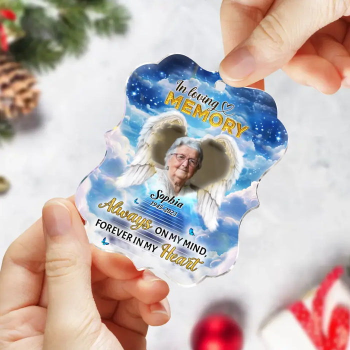 Always On My Mind, Forever In My Heart - Personalized Memorial Acrylic Ornament - Upload Photo - Memorial Gift Idea For Christmas