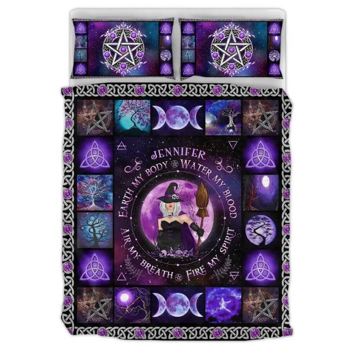 Personalized Witch Quilt Bed Sets - Halloween Gift Idea For Witch Lovers - Earth My Body Water My Blood Air My Breath Fire My Spirit