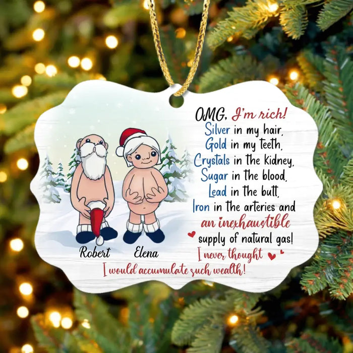 Custom Personalized Funny Santa Rectangle Wooden Ornament - Christmas Gift Idea For Couple - I'm Rich