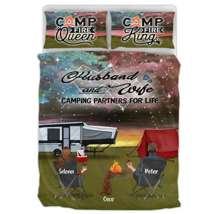 Custom Personalized Camping Quilt Bed Sets - Single Parents/Couple With Upto 4 Kids And 4 Pets - Gift Idea For Camping Lover - Husband And Wife Camping Partners For Life
