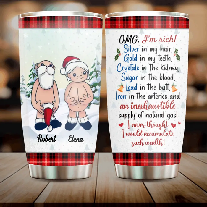 Personalized Funny Santa Couple Tumbler - Christmas Gift Idea For Couple - I'm Rich