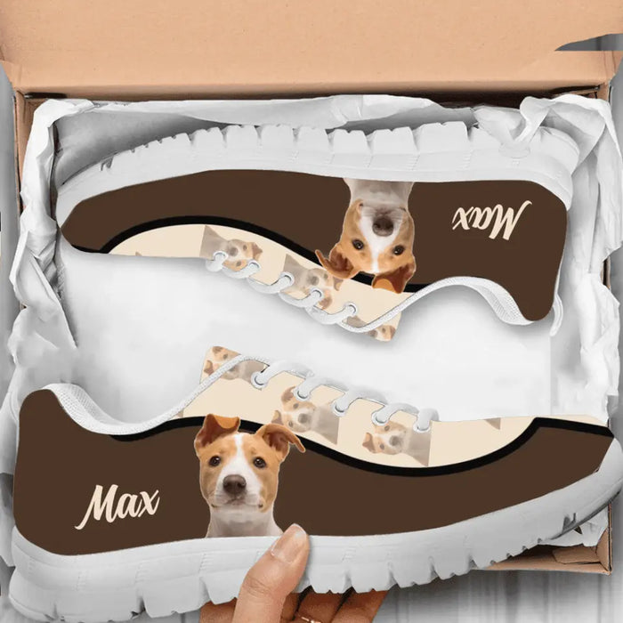 Custom Personalized Pet Photo Pattern White/ Black Sneakers - Gift Idea For Pet Lovers