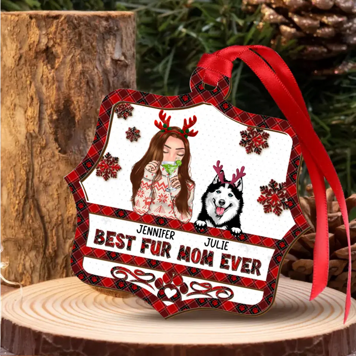 Custom Personalized Pet Mom 2 Layered Wooden Ornament - Up to 4 Dogs/Cats - Christmas Gift Idea For Pet Lovers - Best Fur Mom Ever