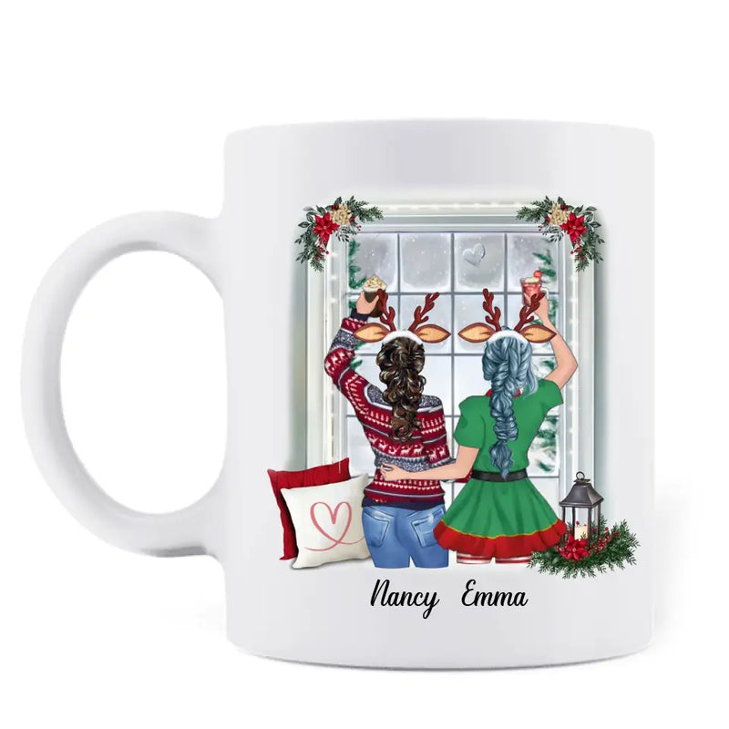 Personalized Sister Coffee Mug - Christmas Gift Idea for Sisters/Friends/Besties - Sisters Forever Never Apart Maybe In Distance But Never At Heart