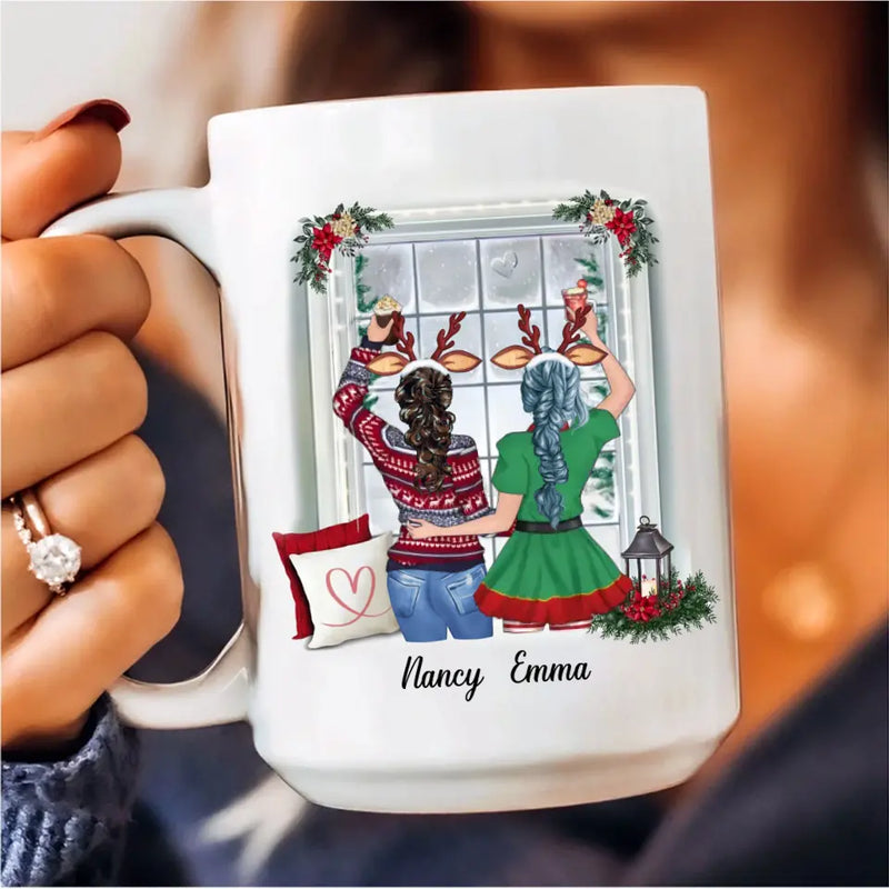 Personalized Sister Coffee Mug - Christmas Gift Idea for Sisters/Friends/Besties - Sisters Forever Never Apart Maybe In Distance But Never At Heart