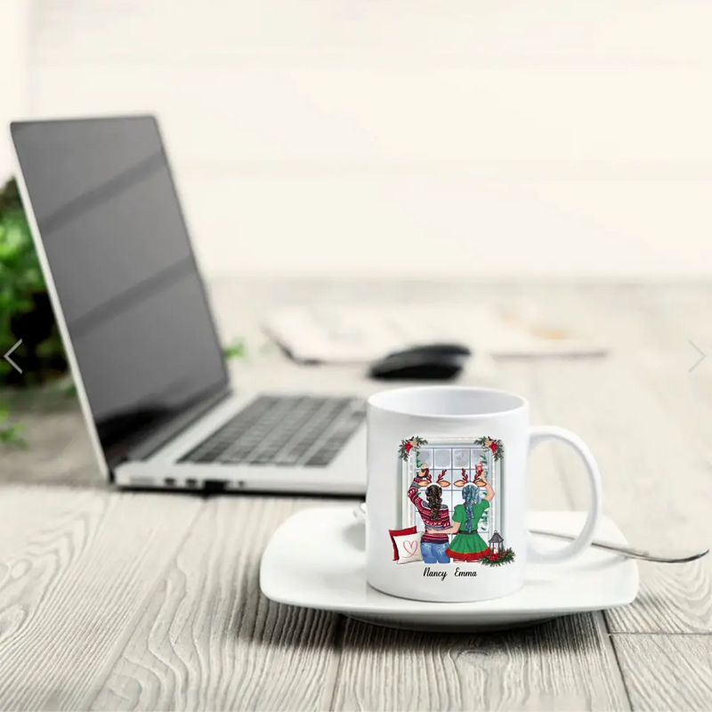 Personalized Sister Coffee Mug - Christmas Gift Idea for Sisters/Friends/Besties - Sisters Forever Never Apart Maybe In Distance But Never At Heart