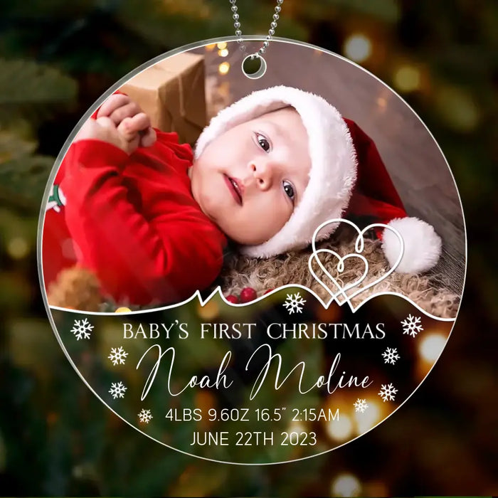 Custom Personalized Baby's First Christmas Acrylic Ornament - Upload Baby's Photo - Christmas Gift Idea For Baby/ Kid