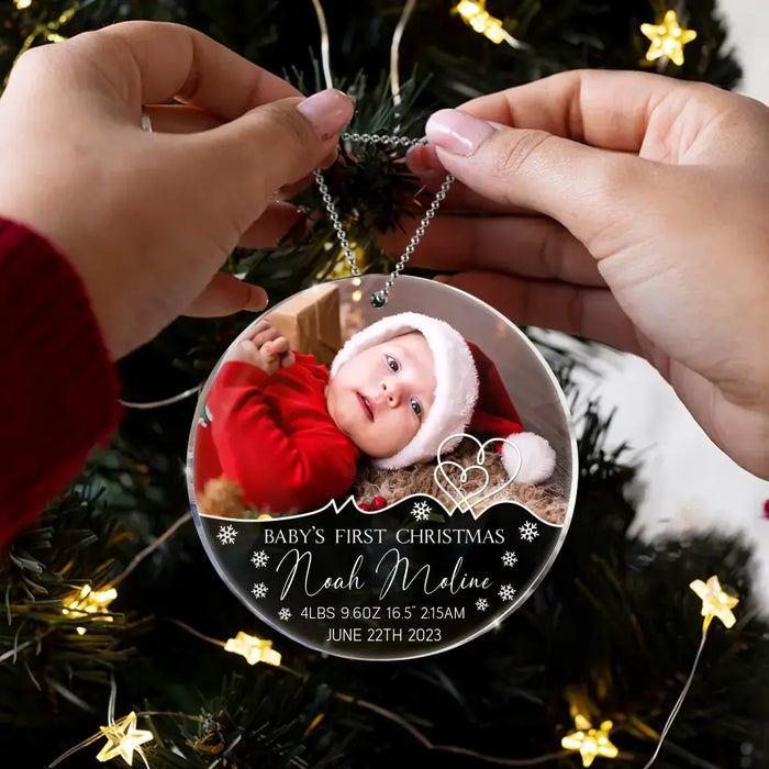 Custom Personalized Baby's First Christmas Acrylic Ornament - Upload Baby's Photo - Christmas Gift Idea For Baby/ Kid