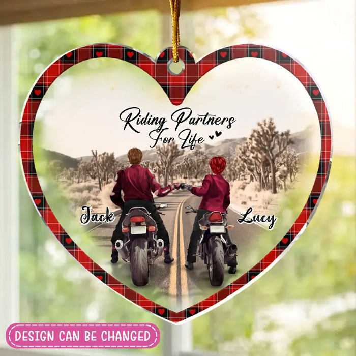 Custom Personalized Motorcycle Couple Heart Acrylic Ornament - Gift Idea For Couple/ Motorbike Lovers - Riding Partners For Life