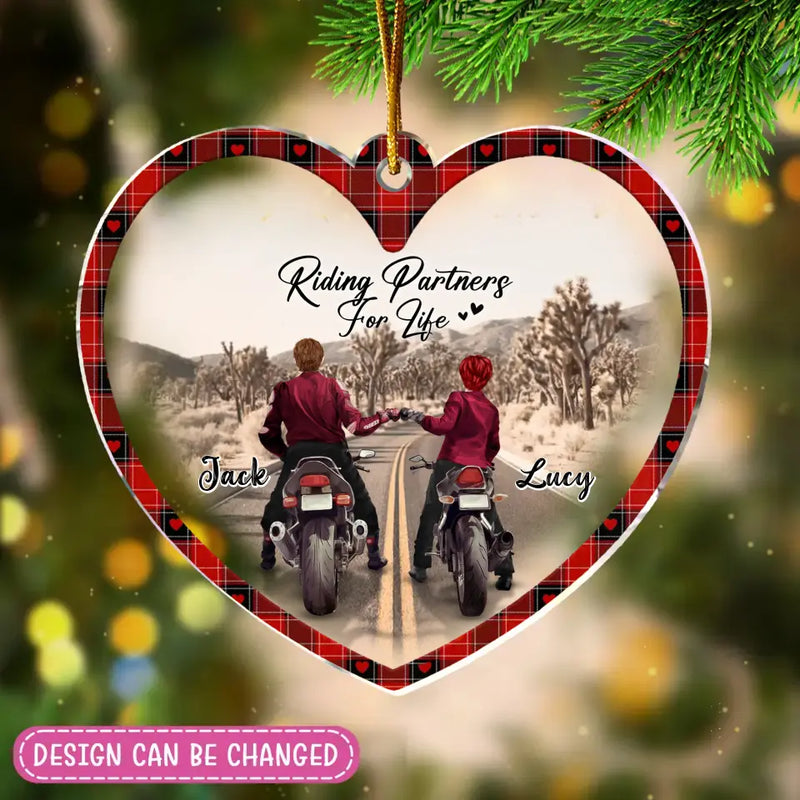 Personalized Motorcycle Couple Heart Acrylic Ornament - Gift Idea For Couple/Motorbike Lovers - Riding Partners For Life