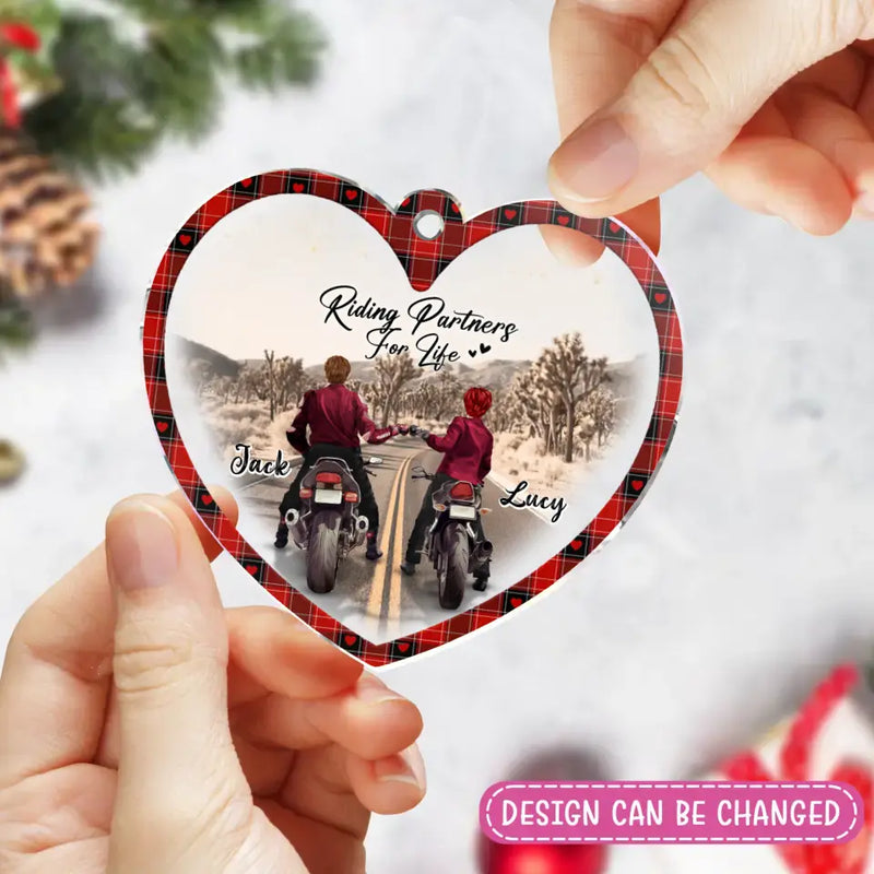 Personalized Motorcycle Couple Heart Acrylic Ornament - Gift Idea For Couple/Motorbike Lovers - Riding Partners For Life