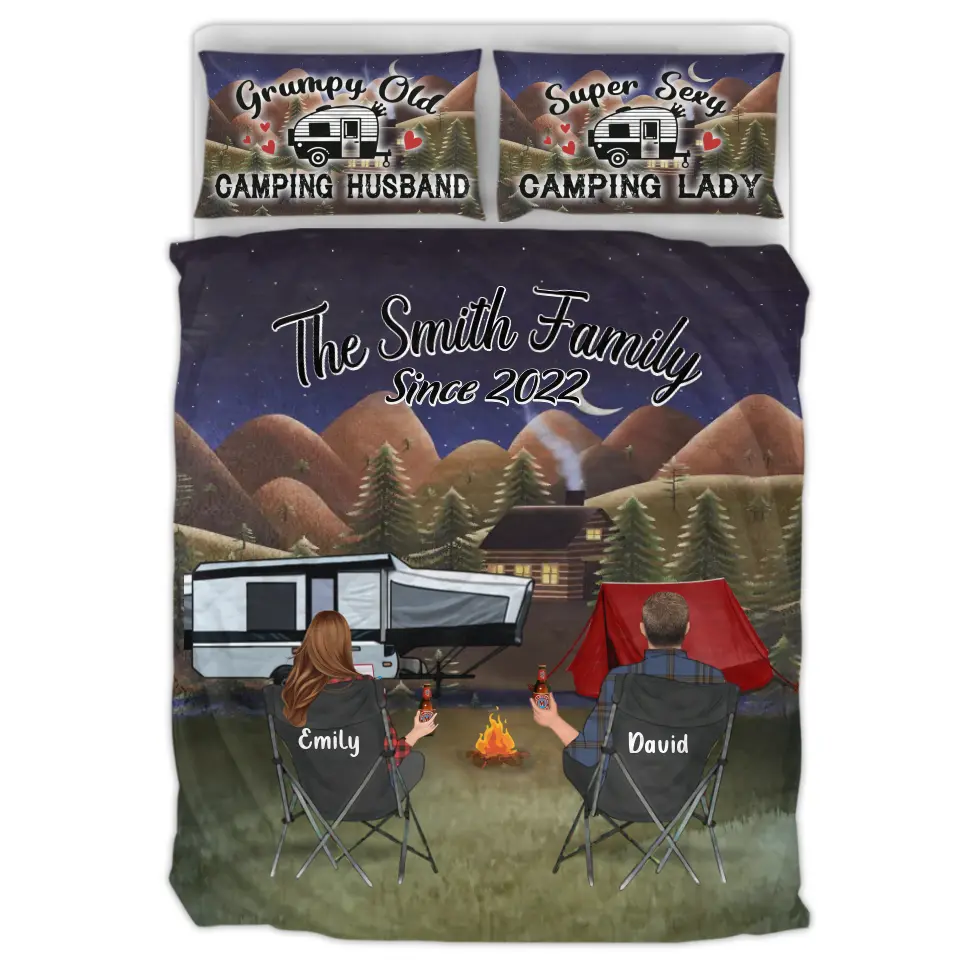 Custom Camping Quilt Bed Sets Gift Idea For Couple, Camping Lovers