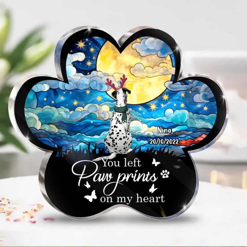 Personalized Memorial Pet Acrylic Plaque - Christmas Gift Idea for Pet Owners - You Left Paw Prints On My Heart
