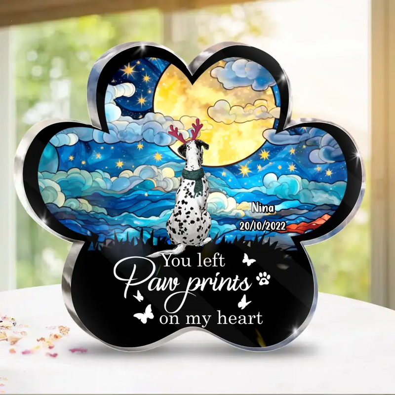 Personalized Memorial Pet Acrylic Plaque - Christmas Gift Idea for Pet Owners - You Left Paw Prints On My Heart