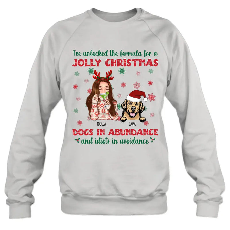 Personalized Dog Mom Christmas Shirt/Hoodie - Up to 4 Dogs - Christmas Gift For Dog Lover - I've Unlocked The Formula For A Jolly Christmas