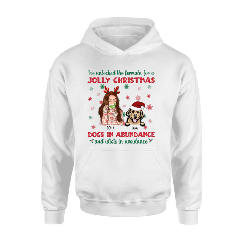 Personalized Dog Mom Christmas Shirt/Hoodie - Up to 4 Dogs - Christmas Gift For Dog Lover - I've Unlocked The Formula For A Jolly Christmas
