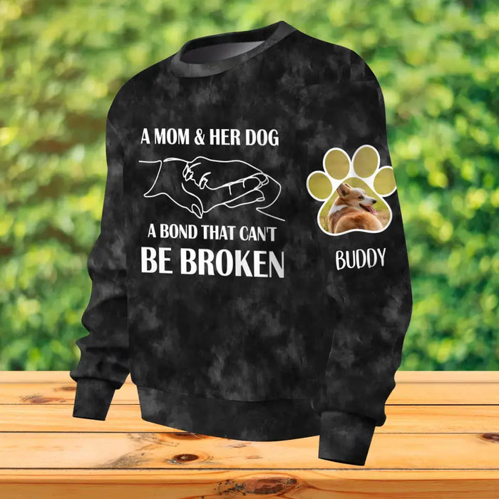 Personalized Dog Mom AOP Sweater - Up to 3 Dogs - Christmas Gift for Dog Lovers - A Mom & Her Dog A Bond That Can't Be Broken