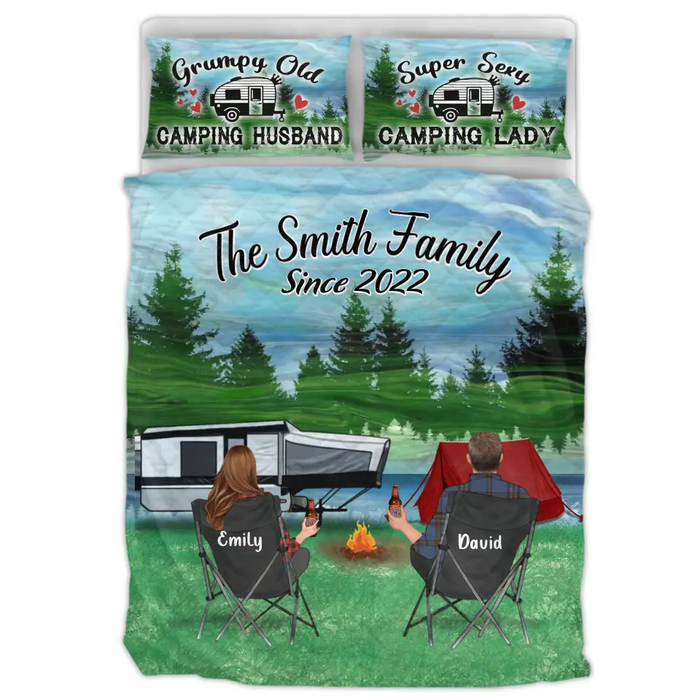 Personalized Camping Quilt Bed Sets - Gift Idea For Couple, Camping Lovers, Family - Upto 3 Kids, 3 Pets