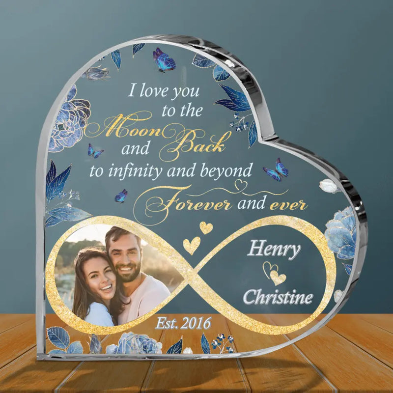 Personalized Couple Photo Acrylic Plaque - Gift Idea For Couple/Husband & Wife - I Love You To The Moon and Back To Infinity and Beyond Forever and Ever