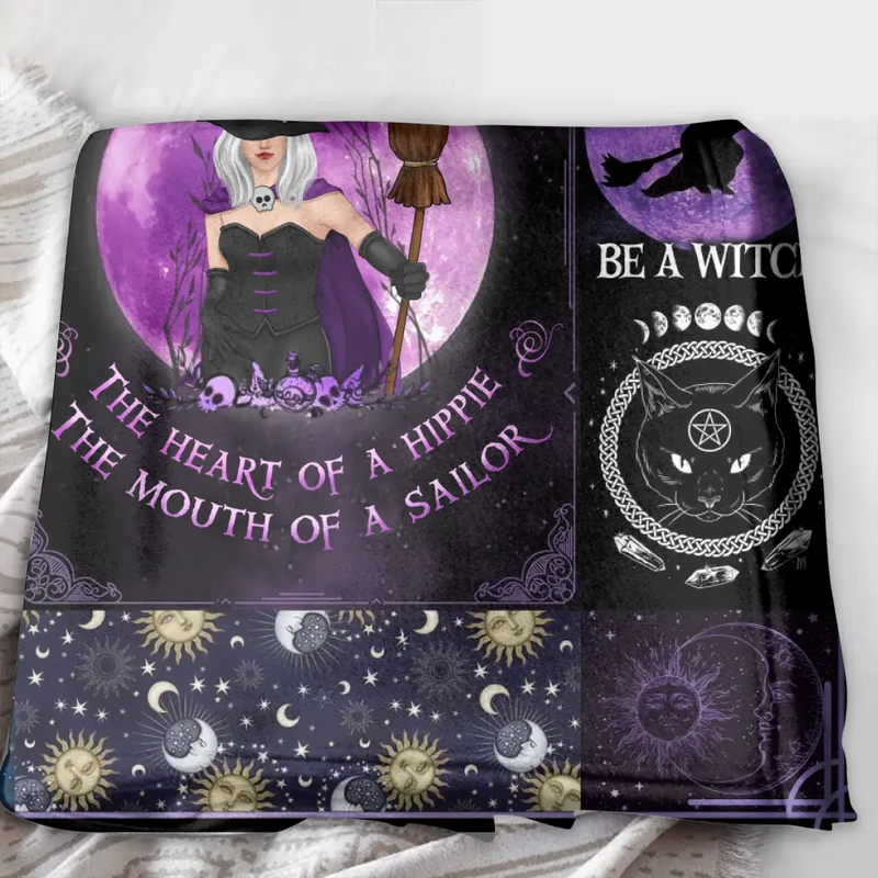 Personalized Witch Fleece Throw Blanket/Quilt - Halloween Gift Idea For Witch Lovers - October Woman The Soul of A Witch The Fire Of A Lioness