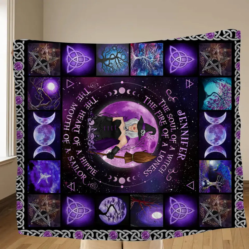 Personalized Witch Fleece Throw Blanket/Quilt - Halloween Gift Idea For Witch Lovers - The Soul of A Witch The Fire Of A Lioness