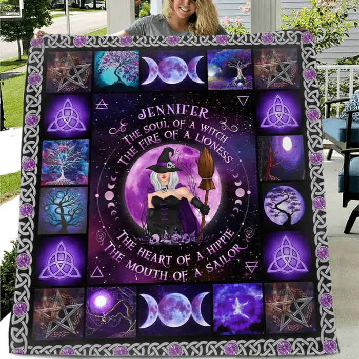 Personalized Witch Quilt/Single Layer Fleece Blanket- Halloween Gift Idea For Witch Lovers - The Soul of A Witch The Fire Of A Lioness