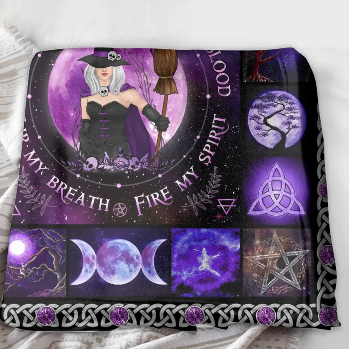 Personalized Witch Quilt/Fleece Blanket - Halloween Gift Idea For Witch Lovers - Earth My Body Water My Blood Air My Breath Fire My Spirit