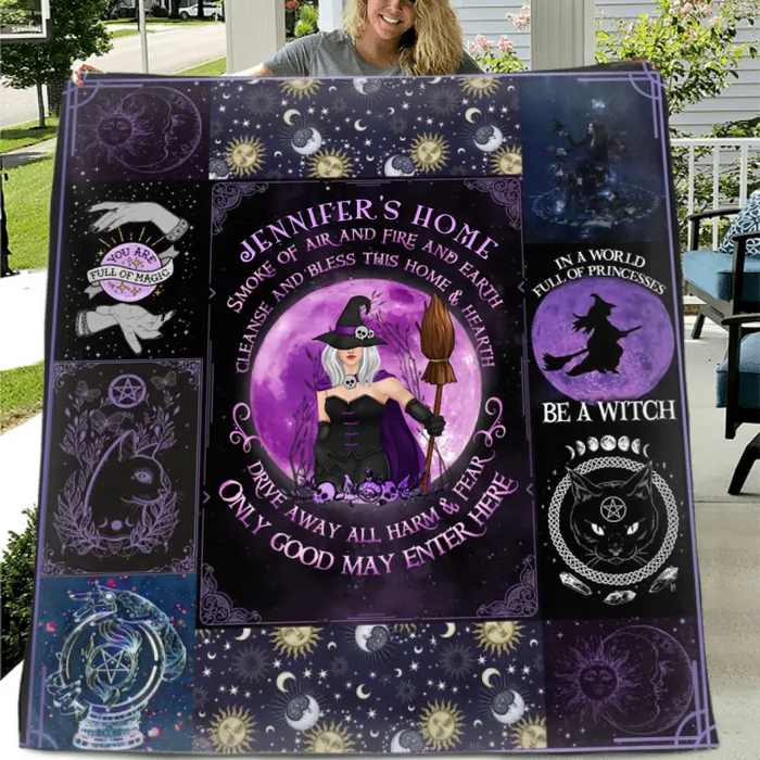 Personalized Witch Quilt/Single Layer Fleece Blanket - Halloween Gift Idea For Witch Lovers - Smoke Of Air And Fire And Earth