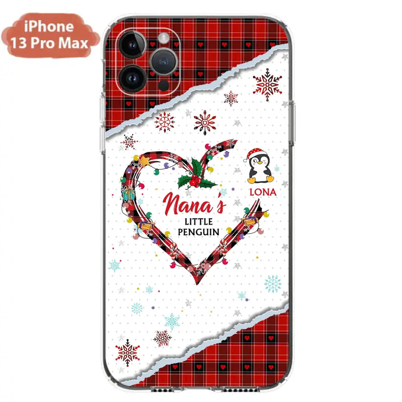 Personalized Christmas Nana Phone Case - Gift Idea For Grandma - Up to 10 Penguins - Case For iPhone/Samsung