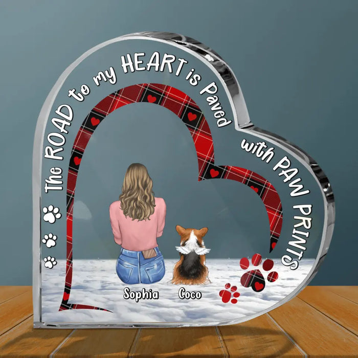 Custom Personalized Memorial Pet Crystal Heart- Adult/ Couple With Up to 2 Kids And 4 Pets - Gift Idea For Dog/Cat/Rabbits Owners - The Road To My Heart Is Paved With Paw Prints