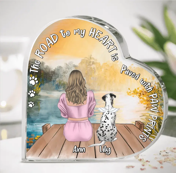 Custom Personalized Pet Mom Crystal Heart - Upto 4 Dogs/Cats - Memorial Gift Idea for Dog/Cat Owners - The Road To My Heart Is Paved With Paw Prints