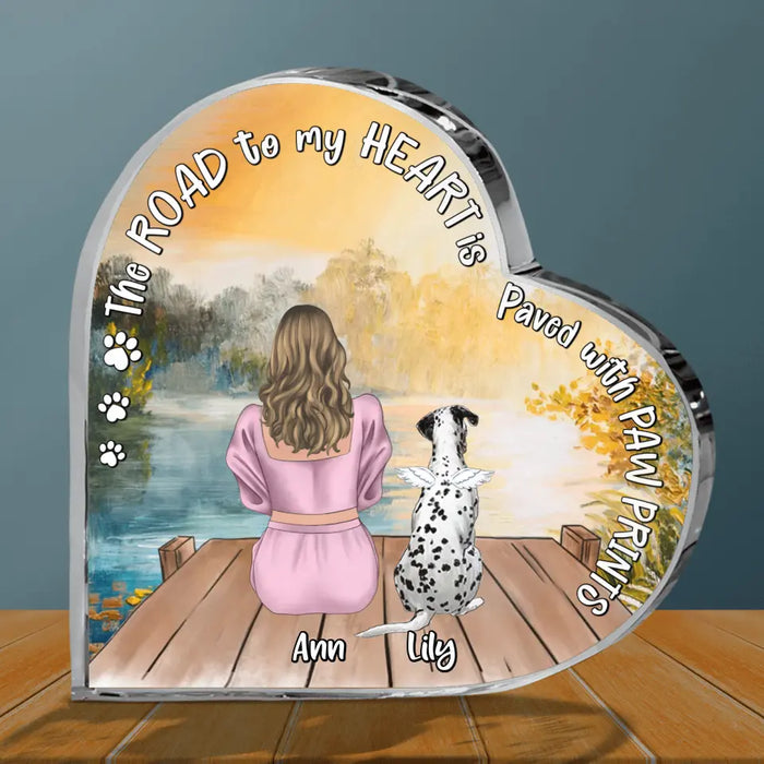 Custom Personalized Pet Mom Crystal Heart - Upto 4 Dogs/Cats - Memorial Gift Idea for Dog/Cat Owners - The Road To My Heart Is Paved With Paw Prints