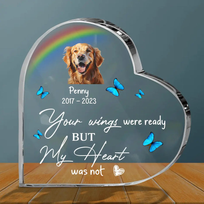 Custom Memorial Pet Crystal Heart - Upload Photo - Memorial Gift Idea for Dog/Cat Owners - Your Wings Were Ready But My Heart Was Not