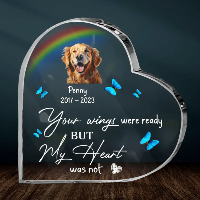Custom Memorial Pet Crystal Heart - Upload Photo - Memorial Gift Idea for Dog/Cat Owners - Your Wings Were Ready But My Heart Was Not