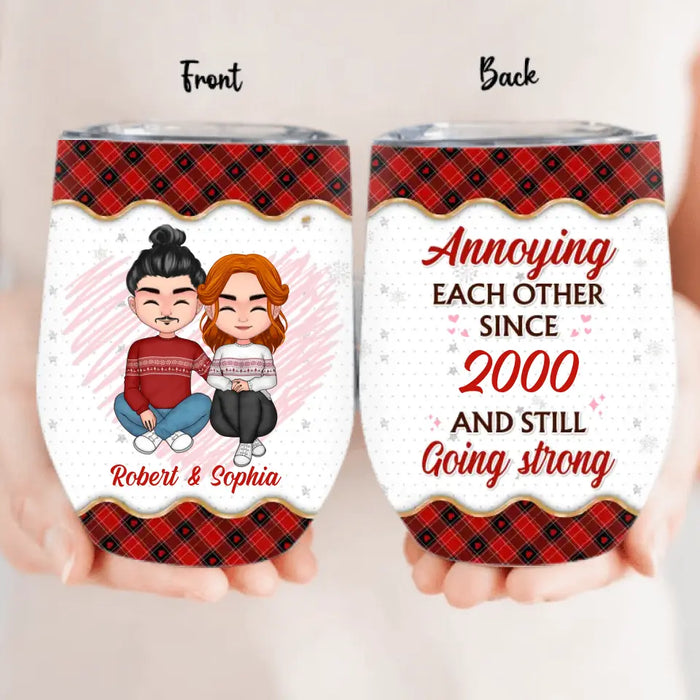 Personalized Christmas Couple Wine Tumbler - Gift Idea For Couple/Valentines Day - Annoying Each Other Since 2000 And Still Going Strong