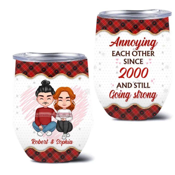 Personalized Christmas Couple Wine Tumbler - Gift Idea For Couple/Valentines Day - Annoying Each Other Since 2000 And Still Going Strong